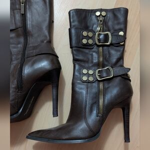 Brown Leather High Heel Boots